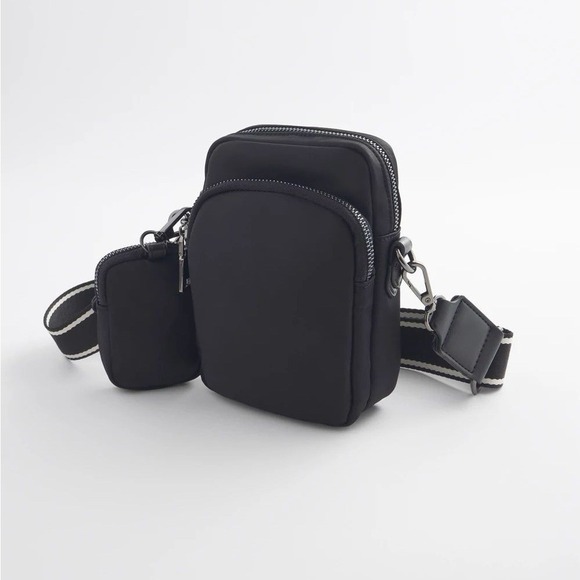 Chico's Handbags - Chico's Black Nylon Crossbody Bag with Detachable Pouch and Striped Strap